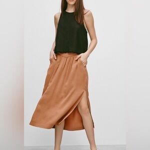 Wilfred | Aritzia Gabrielle skirt side slits elastic waist boho midi size XS